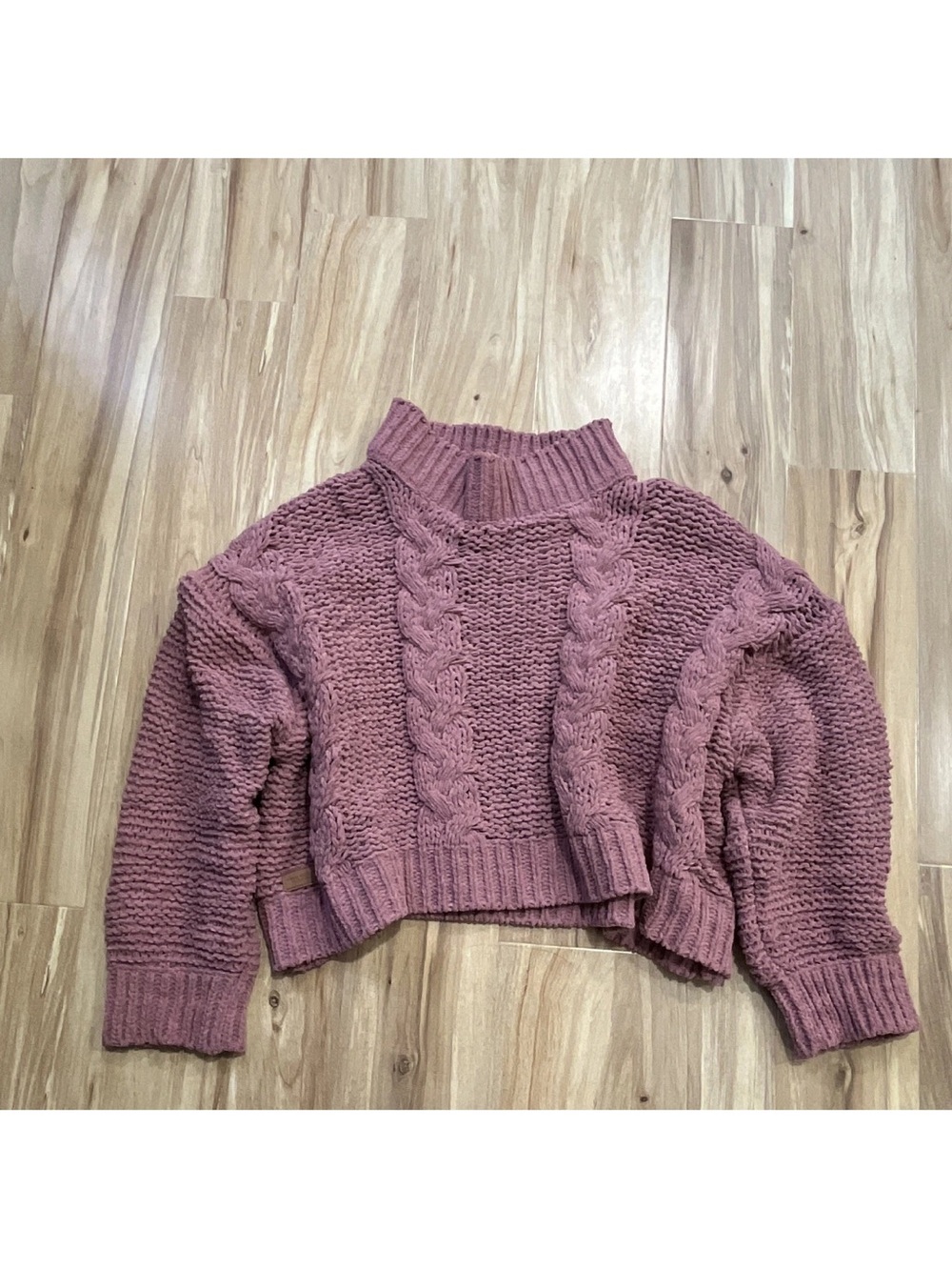 Simply Southern Dusty Rose Cable Knit Cropped Mock Neck Sweater